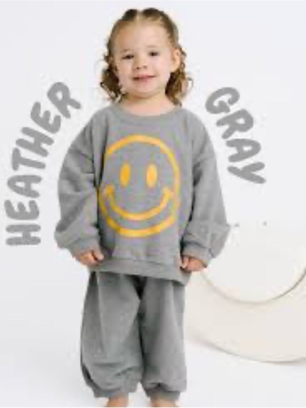 EUC Little One Shop Heather Gray Orchid Happy KidsSweatsuit Yellow Smiley Face